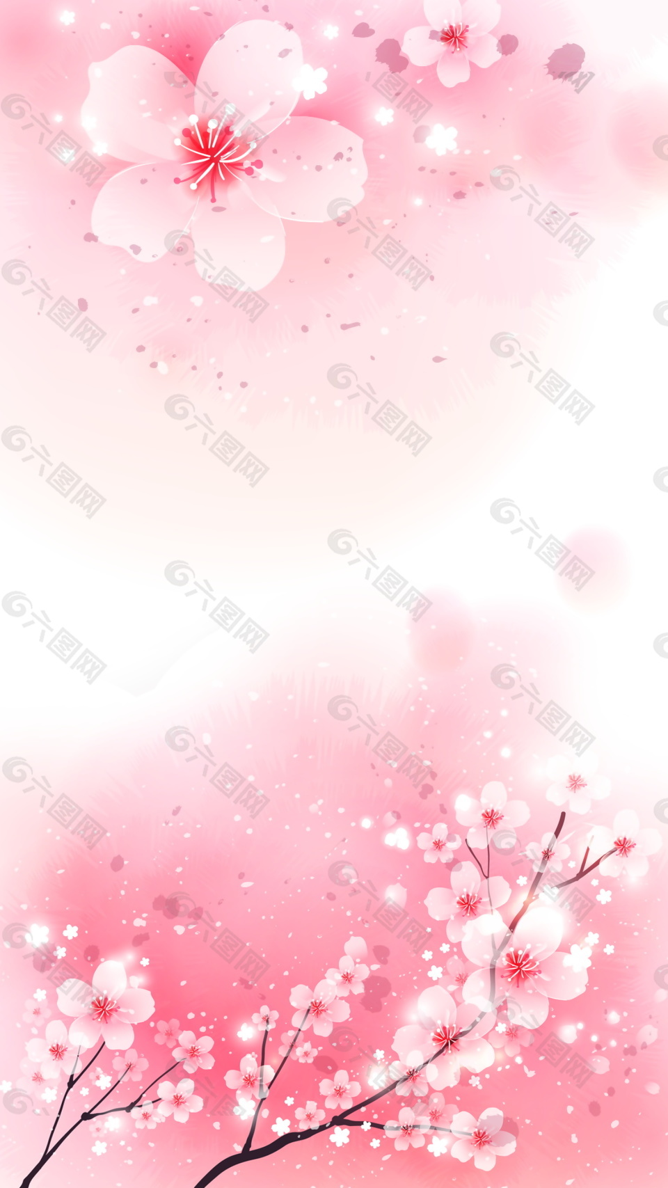 彩绘粉色桃花海报背景设计