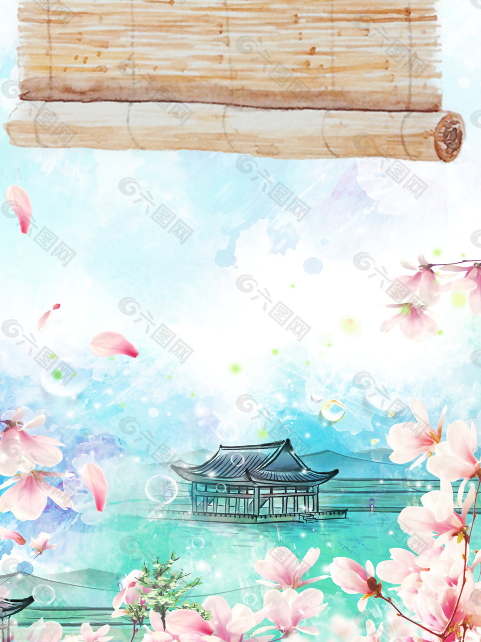 中式古风桃花海报背景设计
