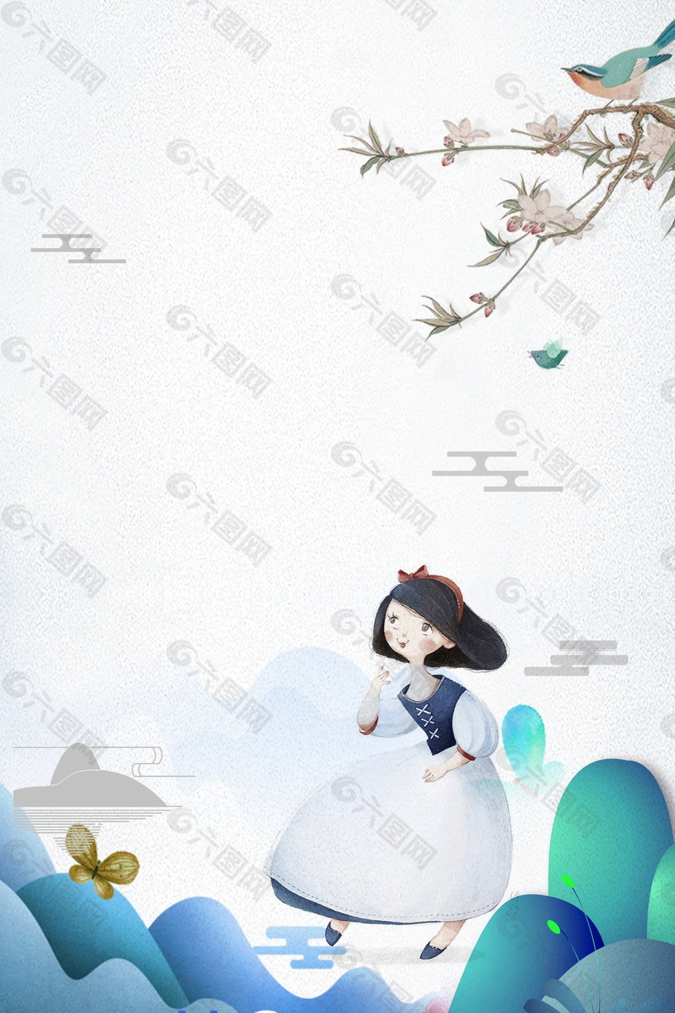 小清新春姑娘海报背景设计