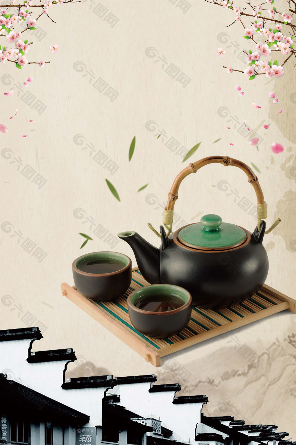中国风春茶品茶海报背景设计