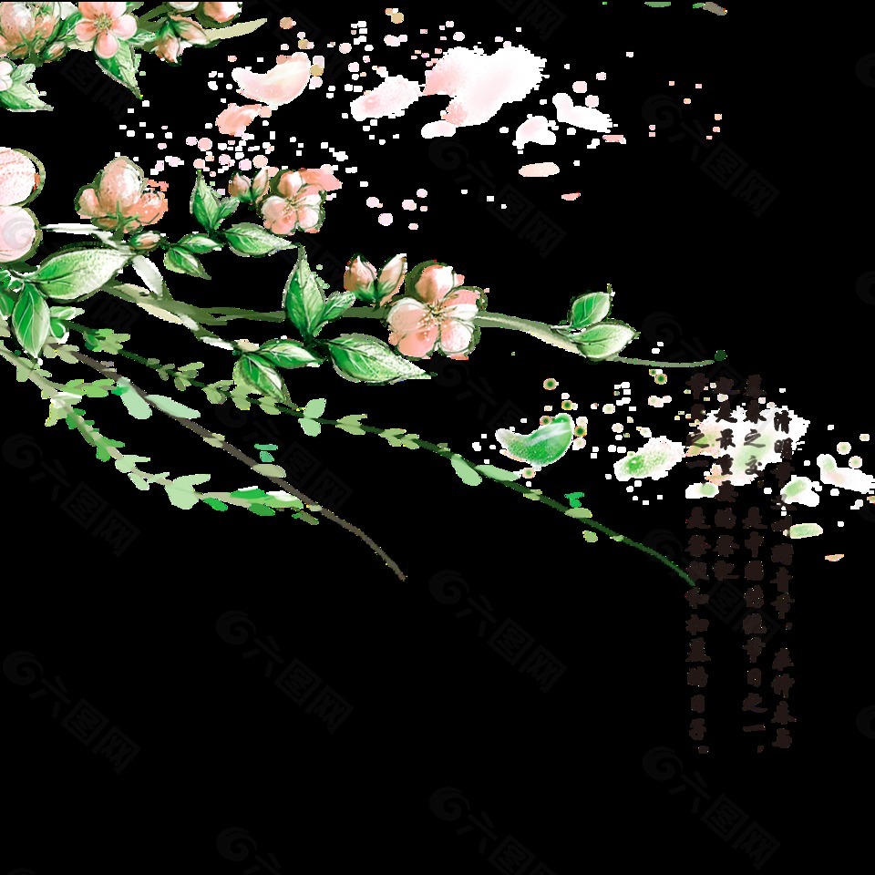 清新桃花枝清明元素设计