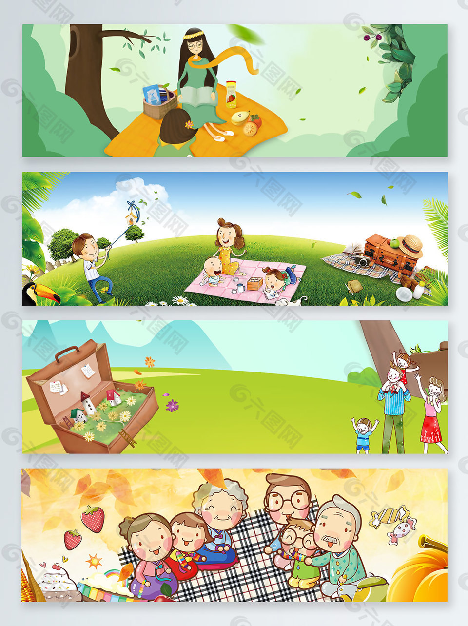 卡通家庭一家人户外野餐banner背景背景素材免费下载 图片编号 六图网