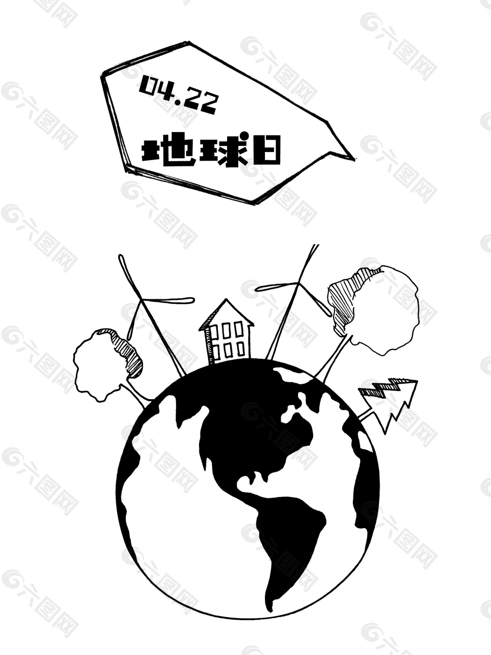 地球日海报用背景黑白手绘素材
