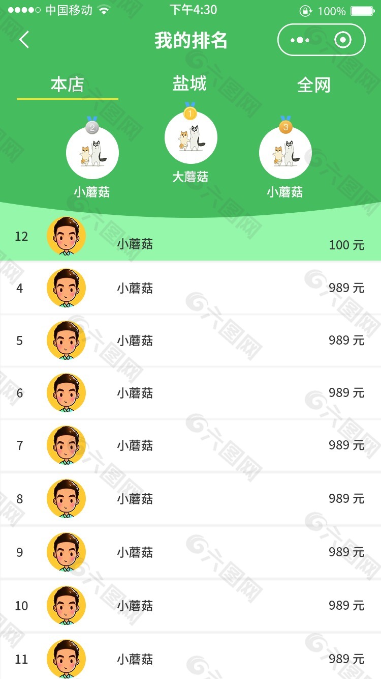 消费排行榜界面制作