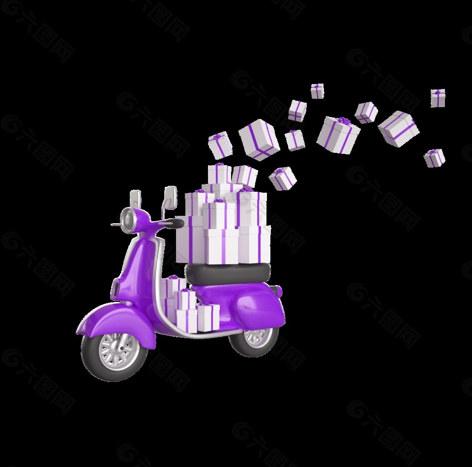 手绘卡通浪漫紫色礼物车子装饰素材