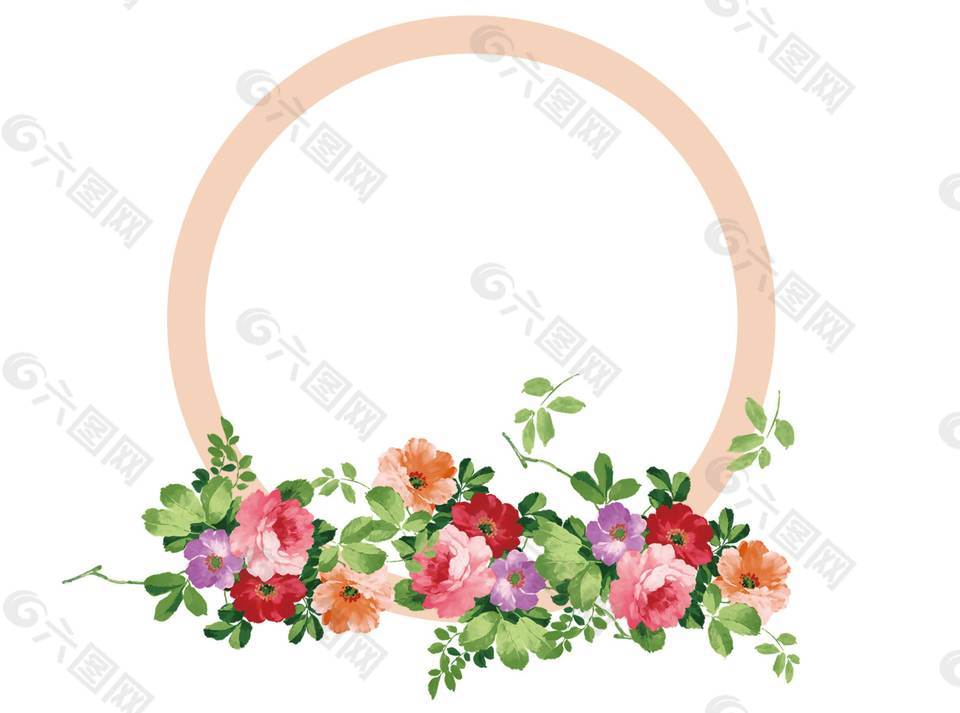 圆形边框装饰花朵元素