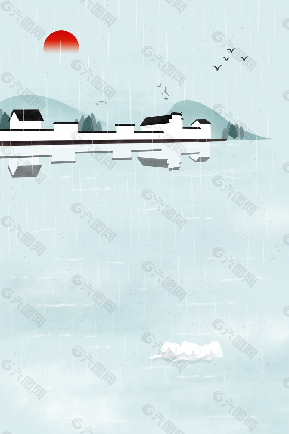 中国风传统谷雨节气雨季海报背景设计
