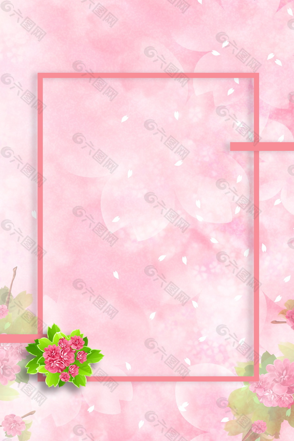 粉色杜鹃花枝边框海报背景设计