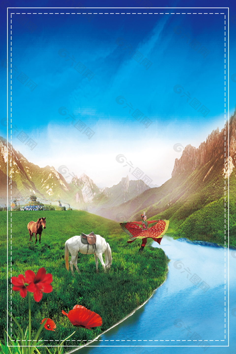 风景如画的蒙古雪山旅游海报背景设计