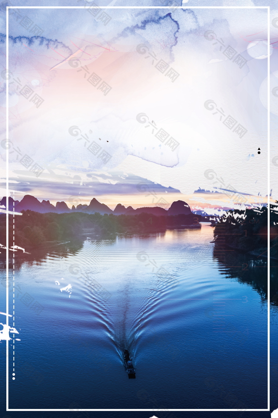 彩云蓝色青海湖旅游海报背景设计