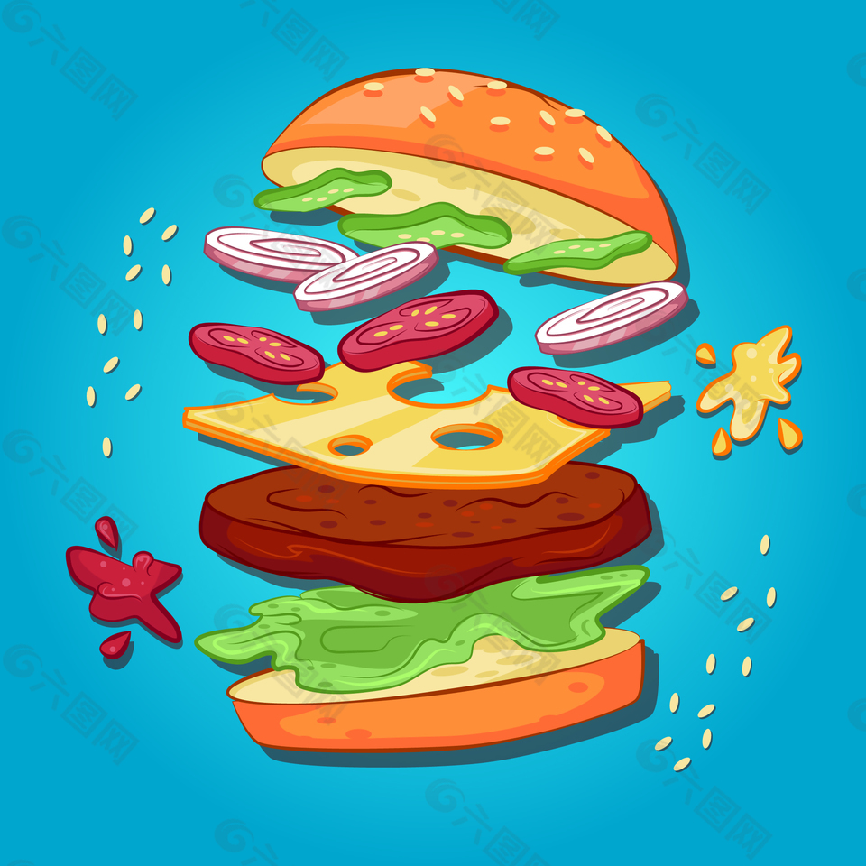 卡通时尚的汉堡插画