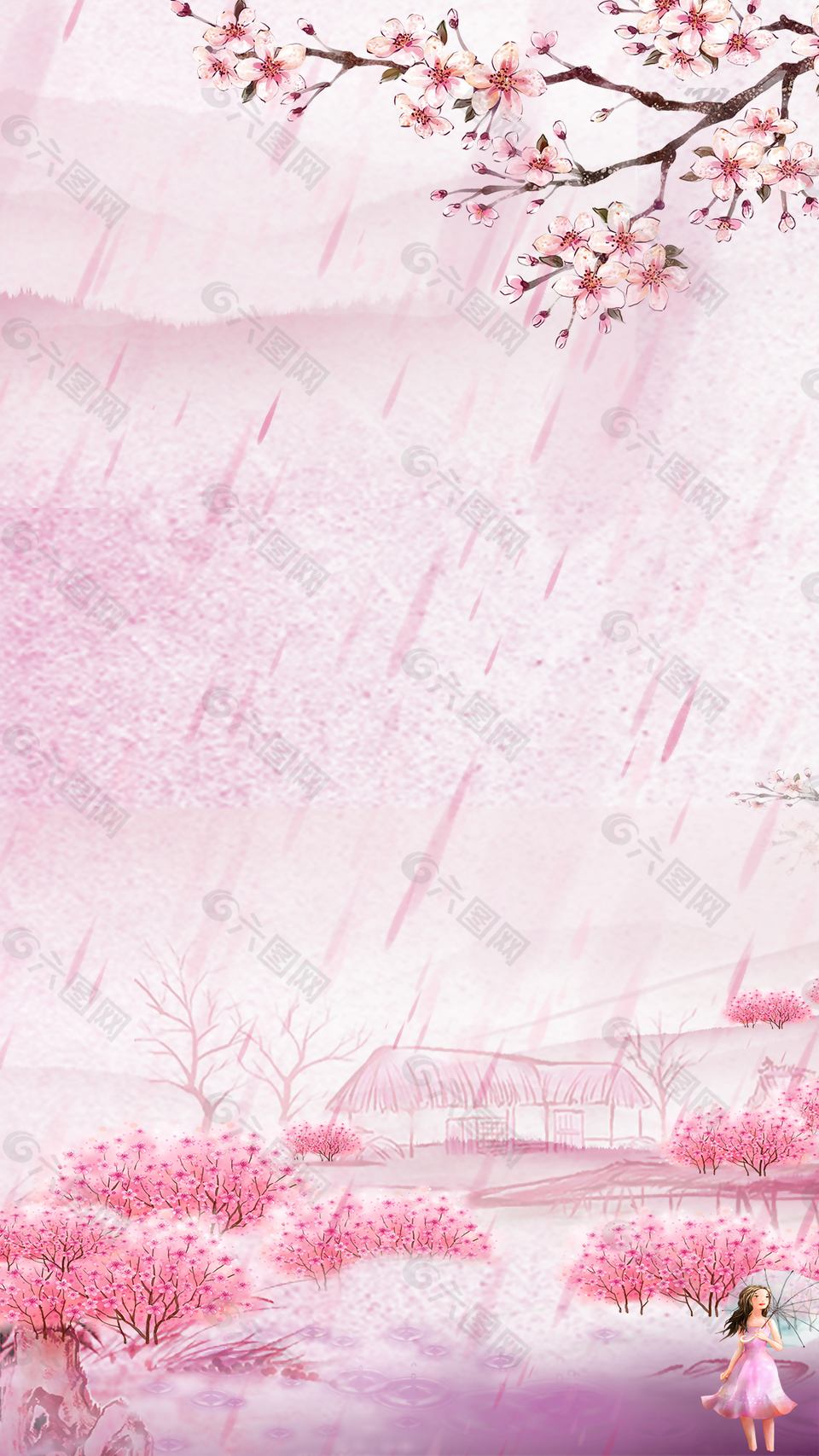 粉色花海细雨商业背景背景素材免费下载 图片编号 六图网