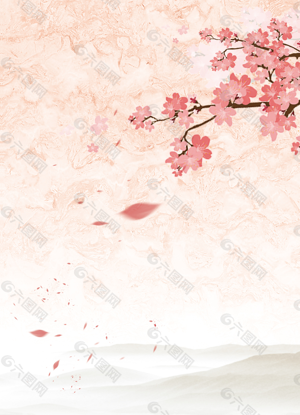 手绘樱花秋季新品上市海报背景