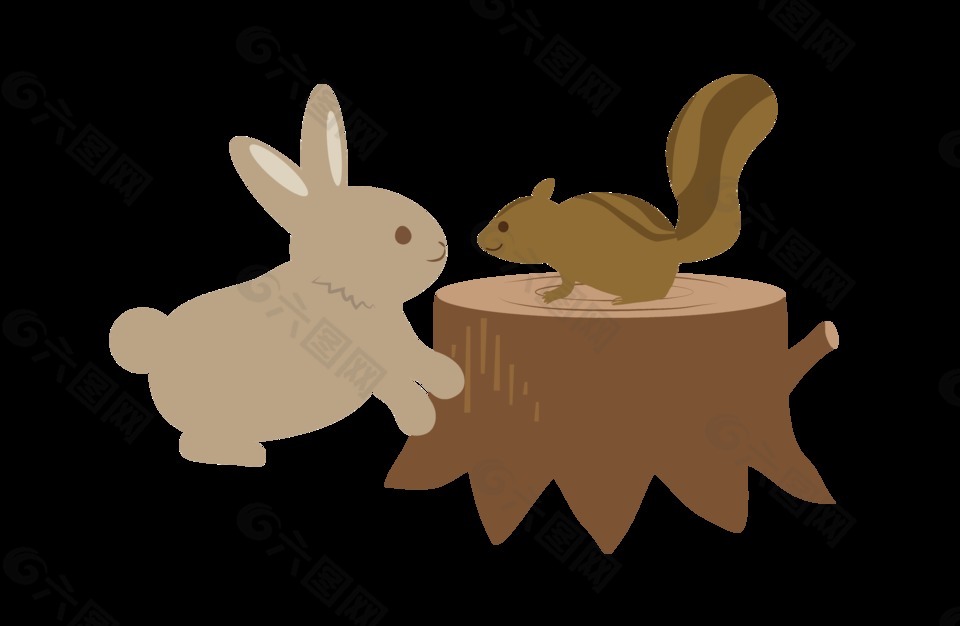 手绘卡通兔子松鼠装饰素材