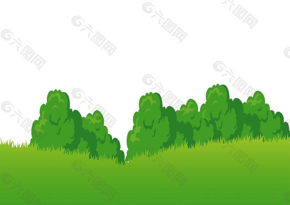 春夏季绿色草地树木元素