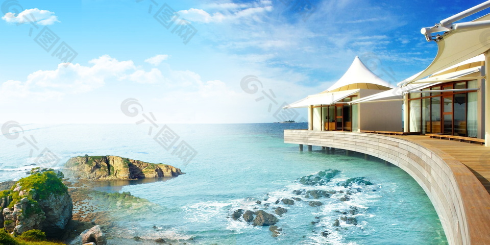 唯美马尔代夫海滩旅游海报背景设计
