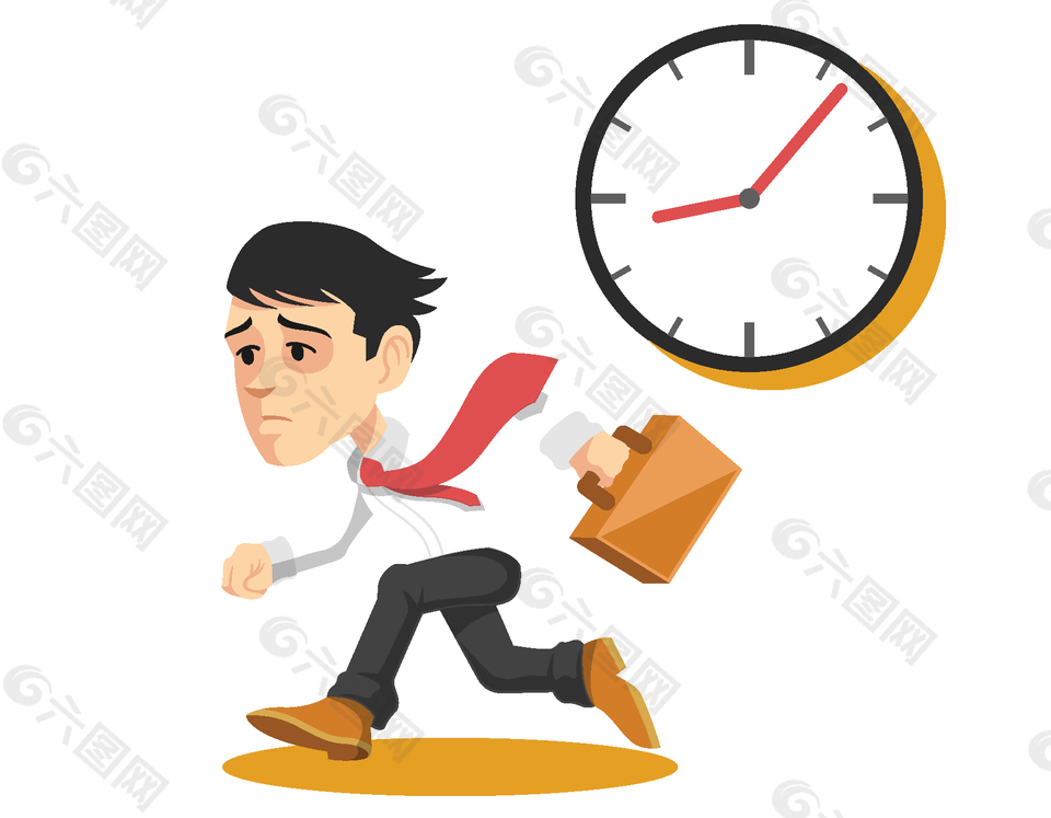手绘卡通白领上班迟到矢量元素