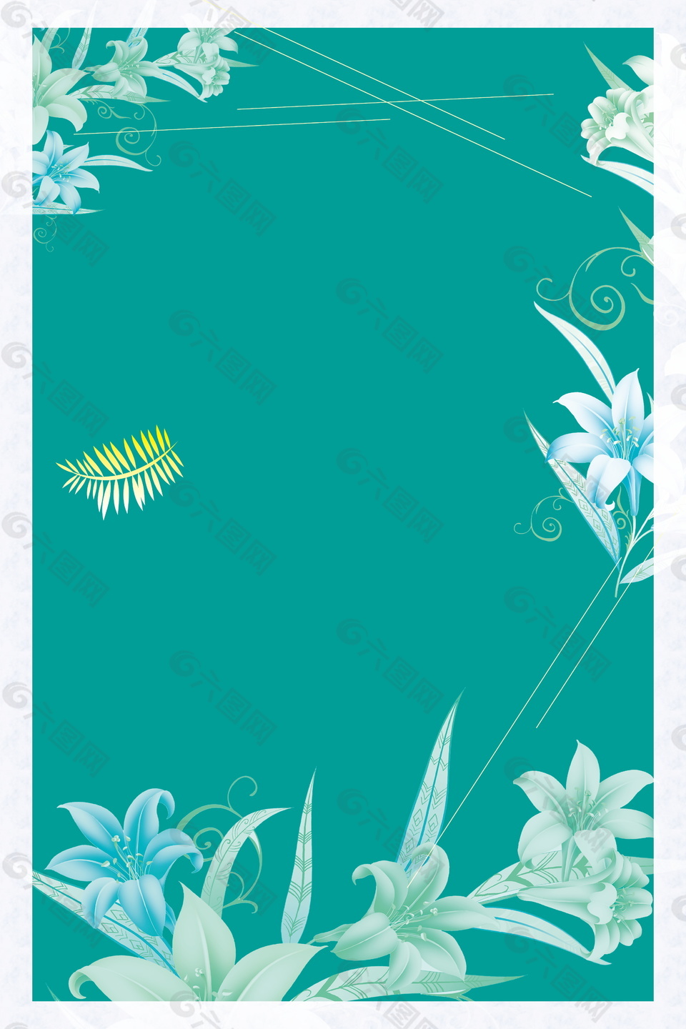 蓝色百合花底纹夏季促销海报背景设计