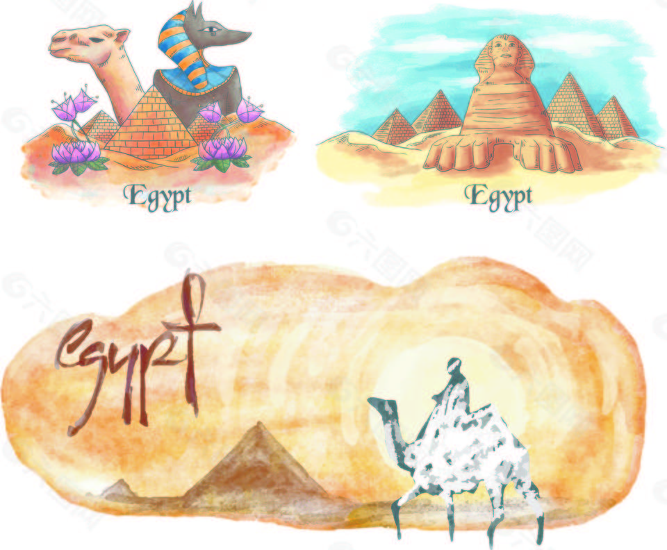 手绘卡通古埃及金字塔建筑遗迹