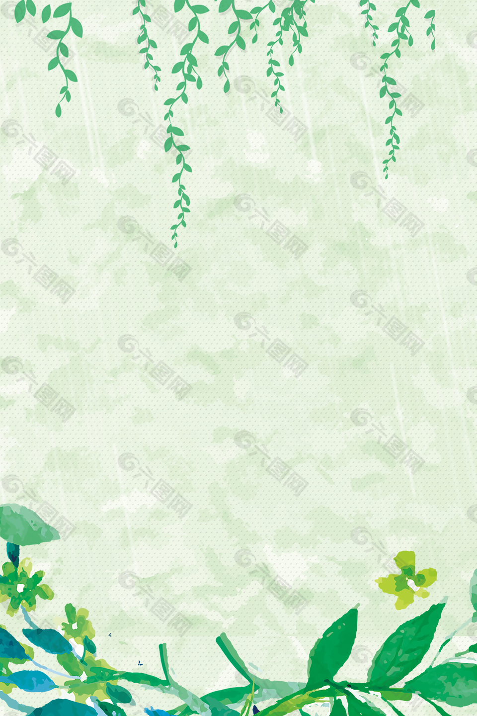 手绘水彩绿色谷雨背景