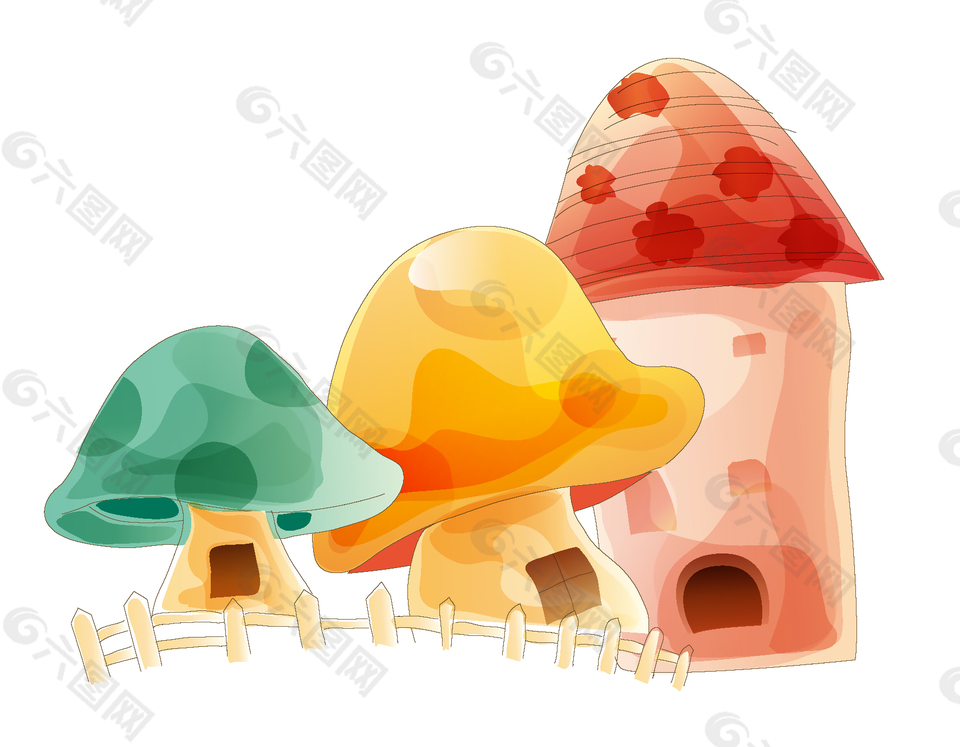 卡通童话蘑菇小屋矢量元素