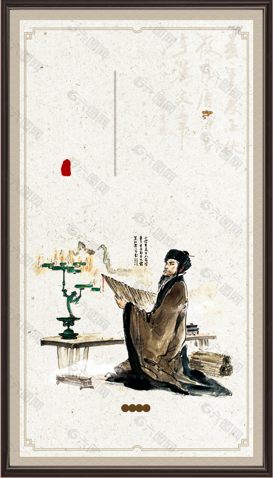 中国风彩绘古典边框装饰画海报背景设计