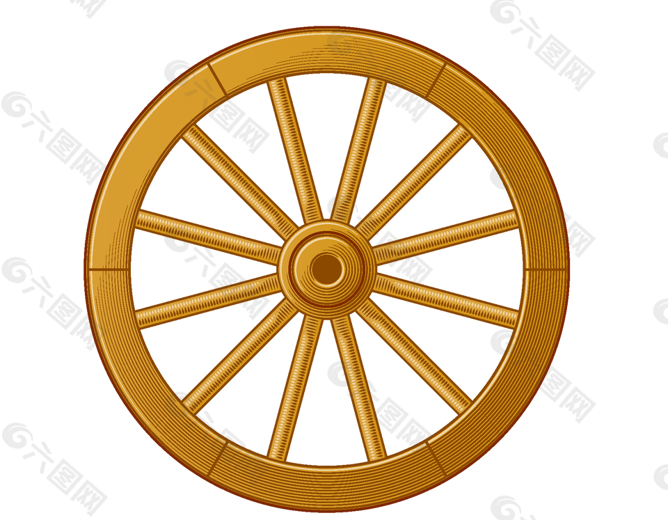 手绘金色古代车轮矢量元素