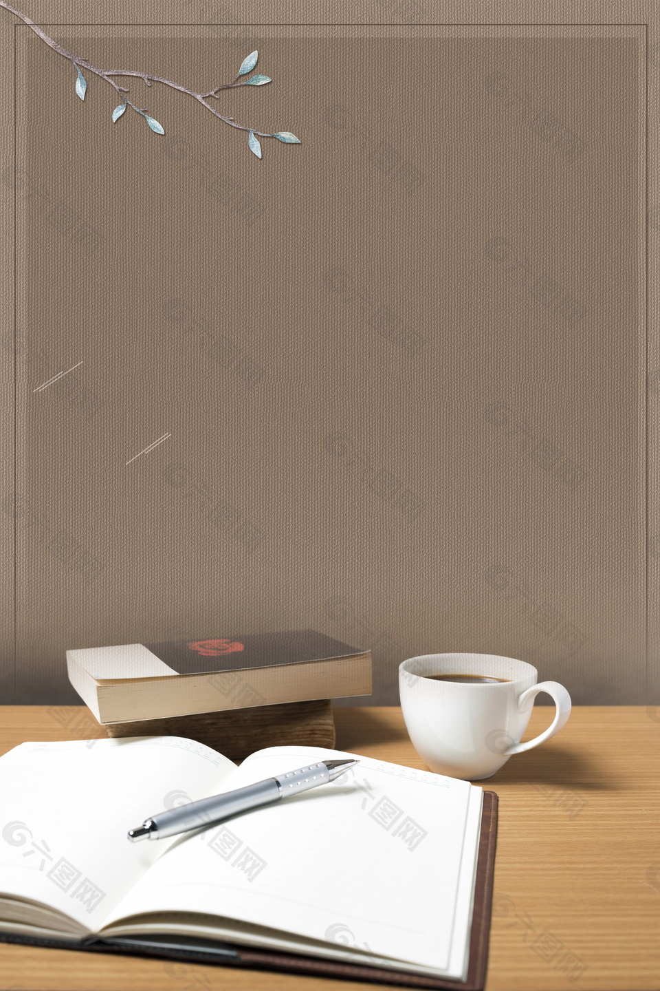 简约书本咖啡阅读图书馆海报背景设计