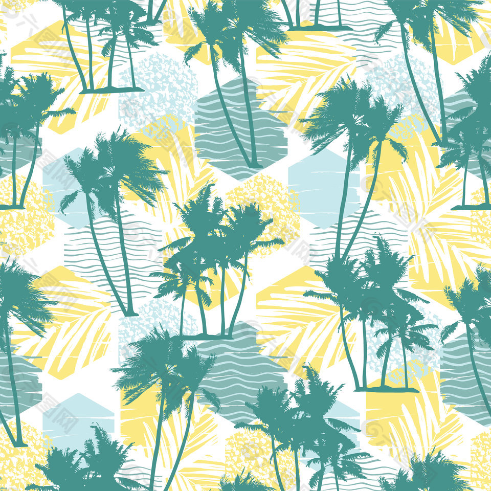 彩绘椰树条纹背景图