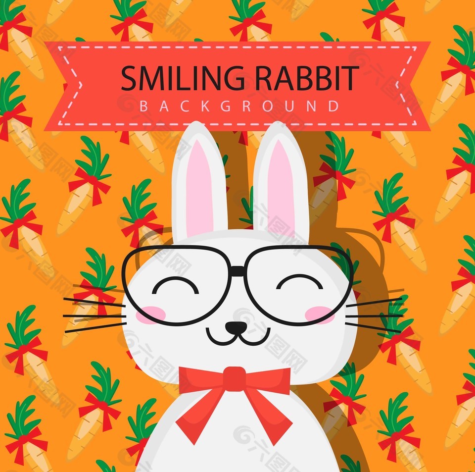 卡通戴眼镜的小兔子插画