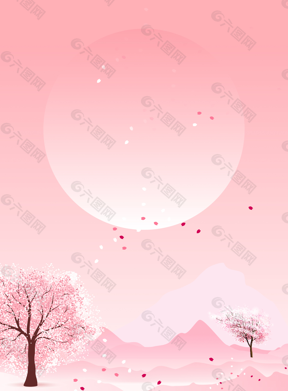 粉色浪漫梦幻樱花节旅游海报背景