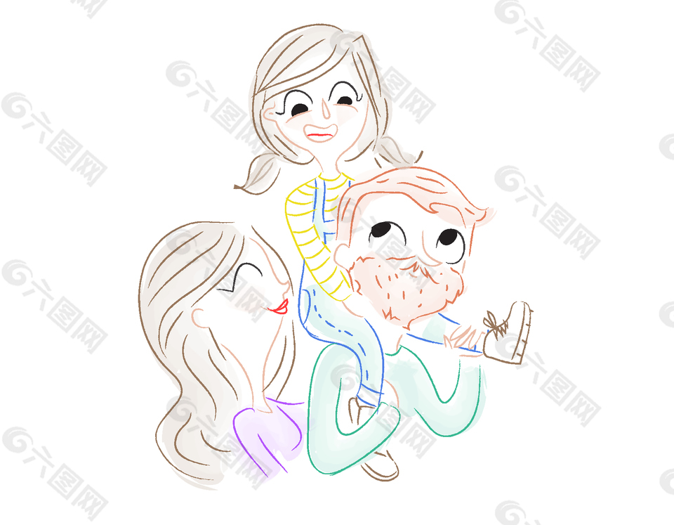 卡通手绘简笔一家三口矢量元素