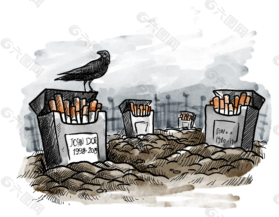 卡通手绘吸烟有害矢量元素