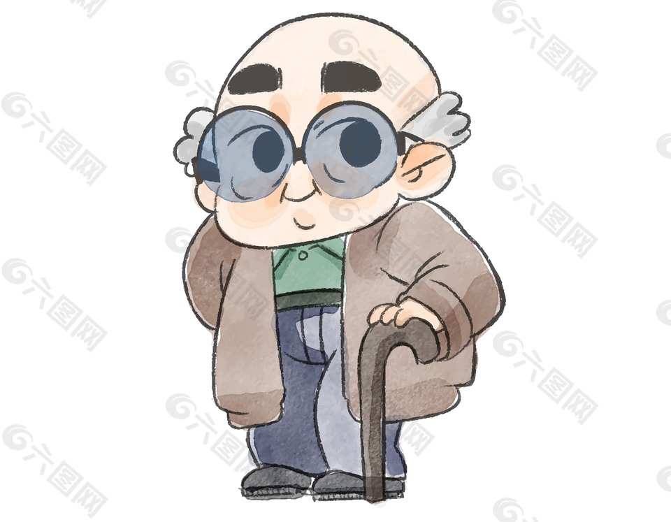 手绘卡通老爷爷矢量元素