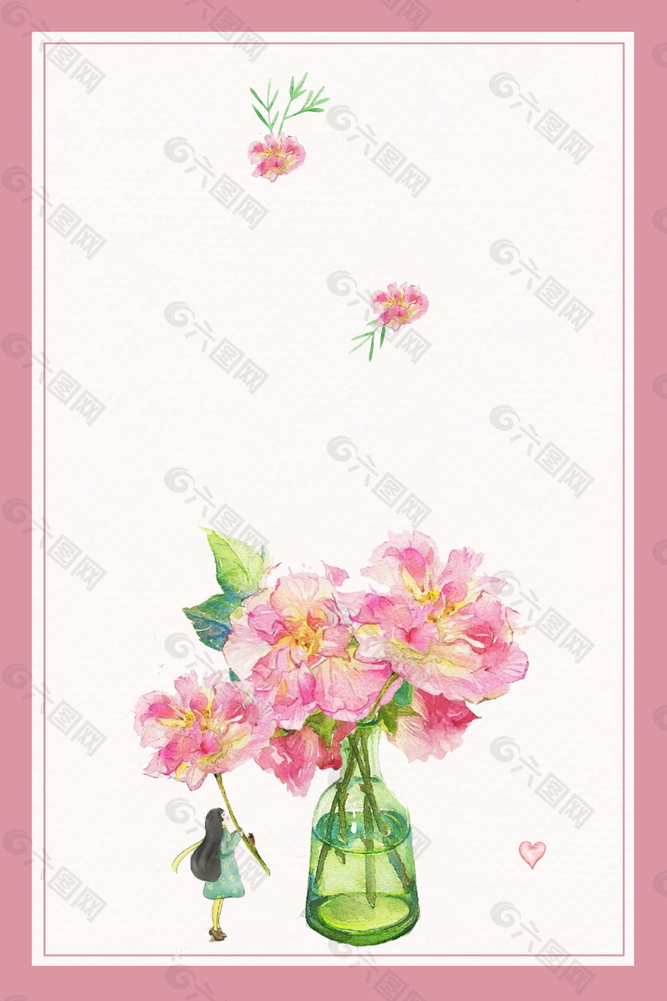 彩绘粉色插花边框立夏节气背景设计