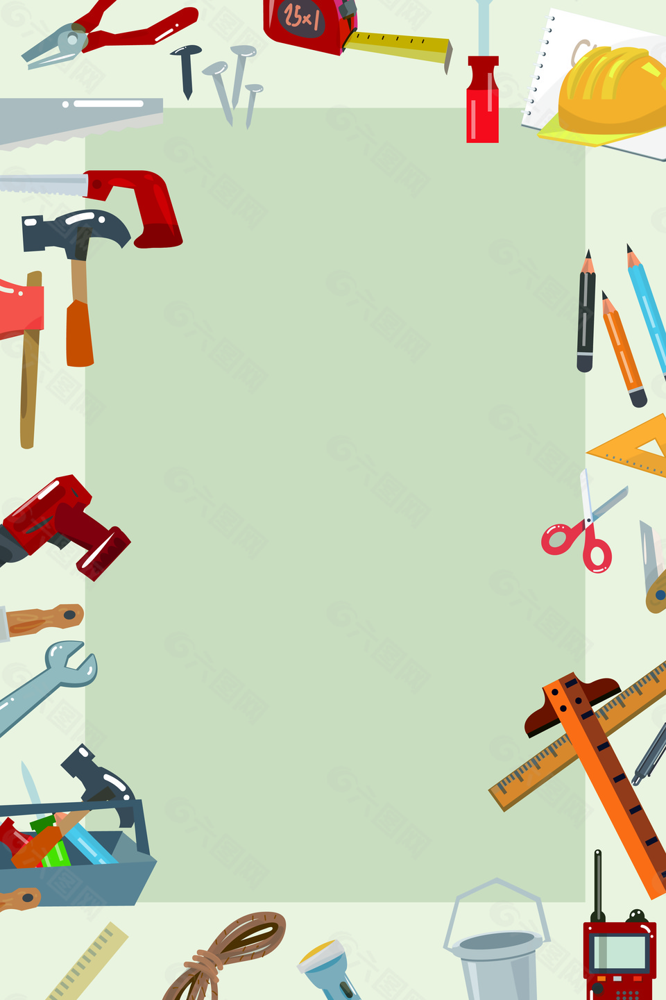 卡通工具插画劳动节背景