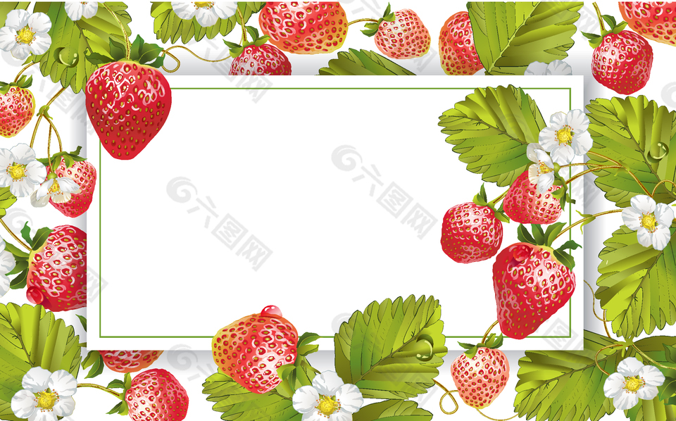 手绘绿叶草莓背景