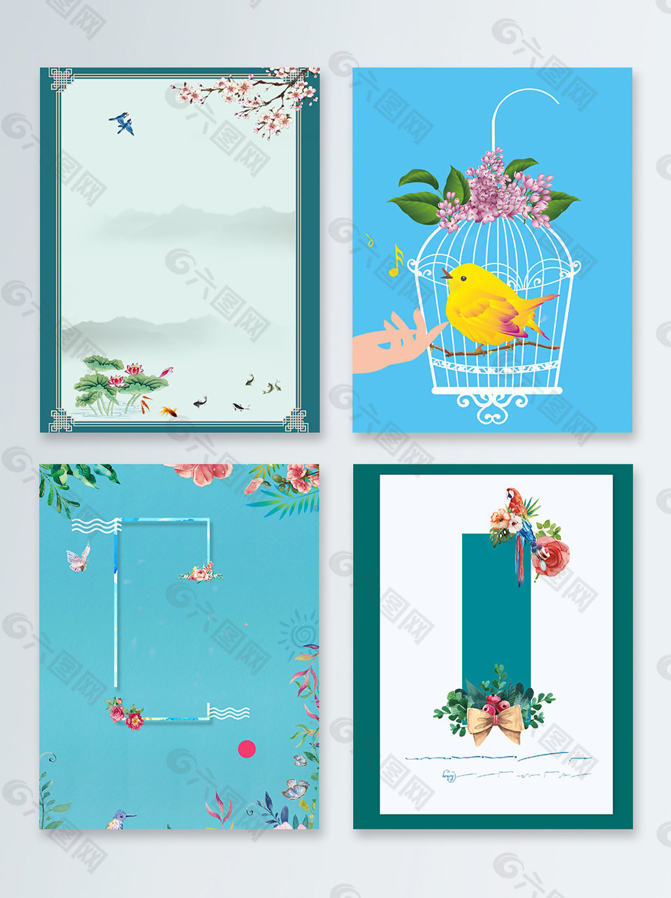 蓝色小鸟夏季上新卡通广告背景