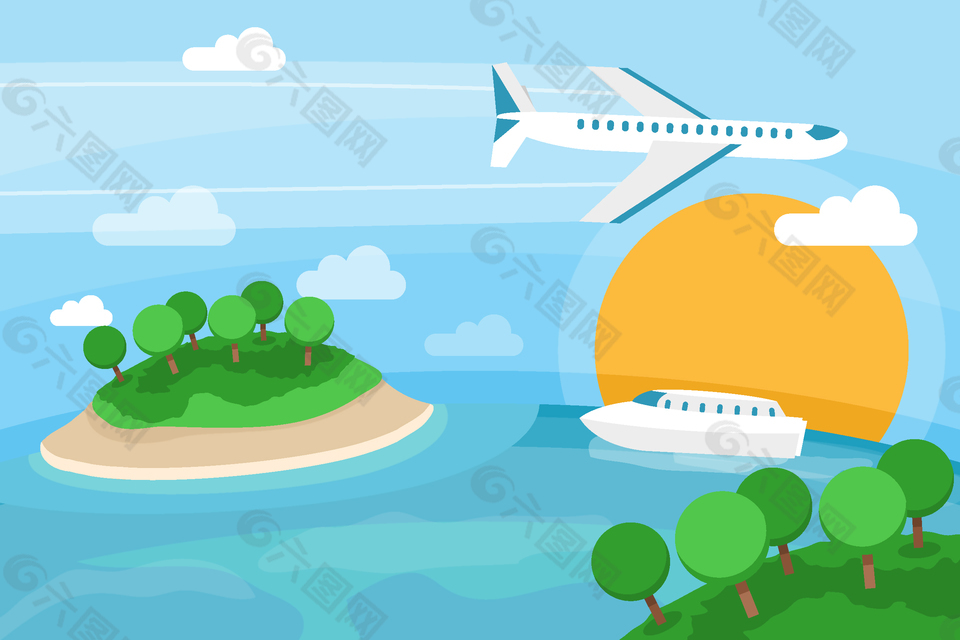 小清新海岛飞机背景