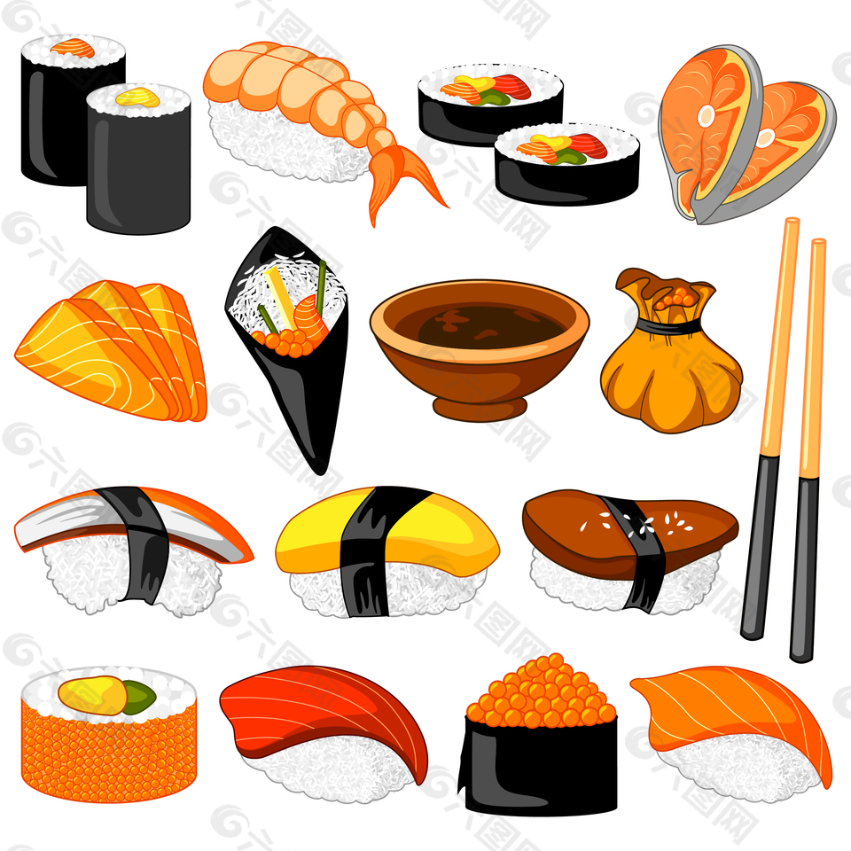 卡通美味的寿司插画设计元素素材免费下载 图片编号 六图网