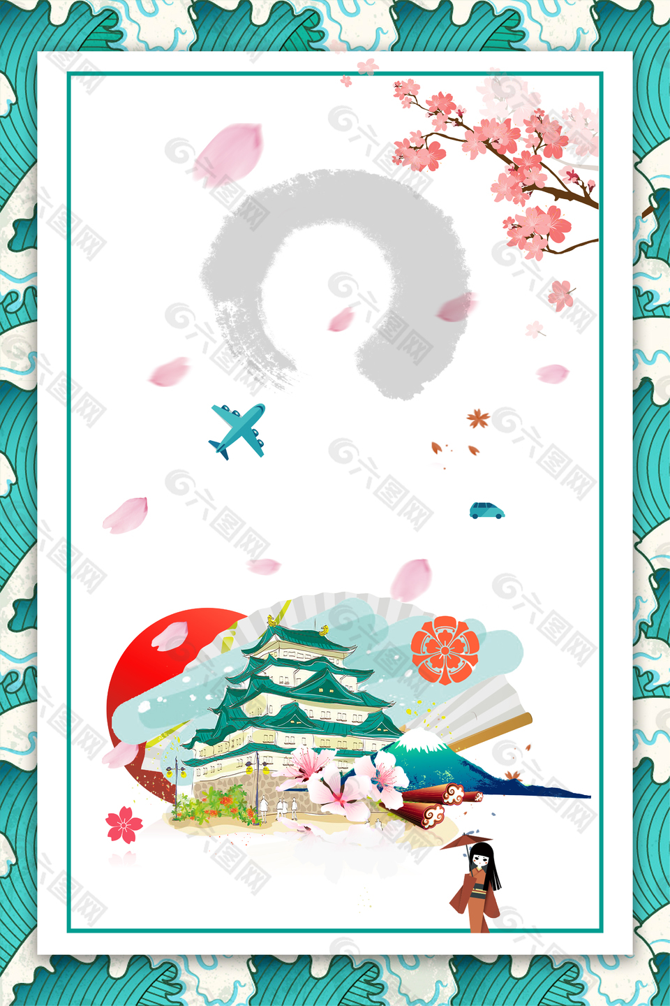 冬季日本名古屋白色手绘旅行社背景
