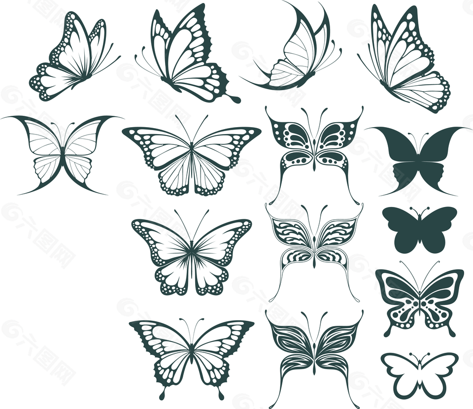 唯美黑白的蝴蝶插画