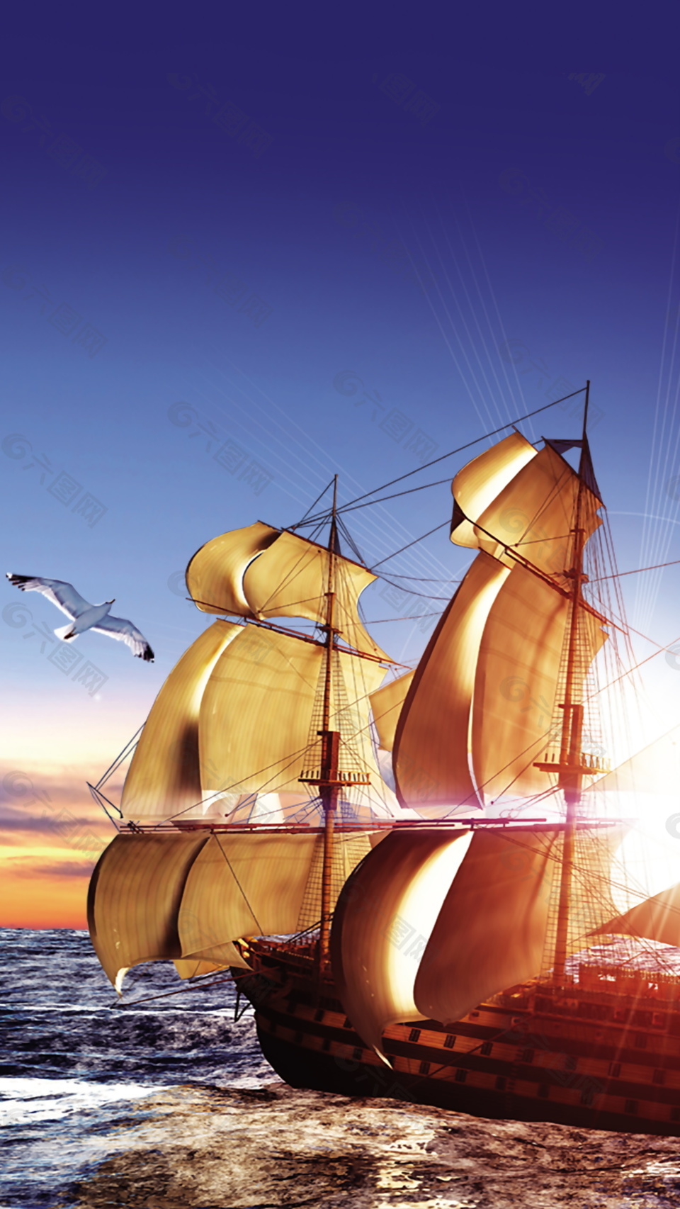 大气帆船大海海报背景设计