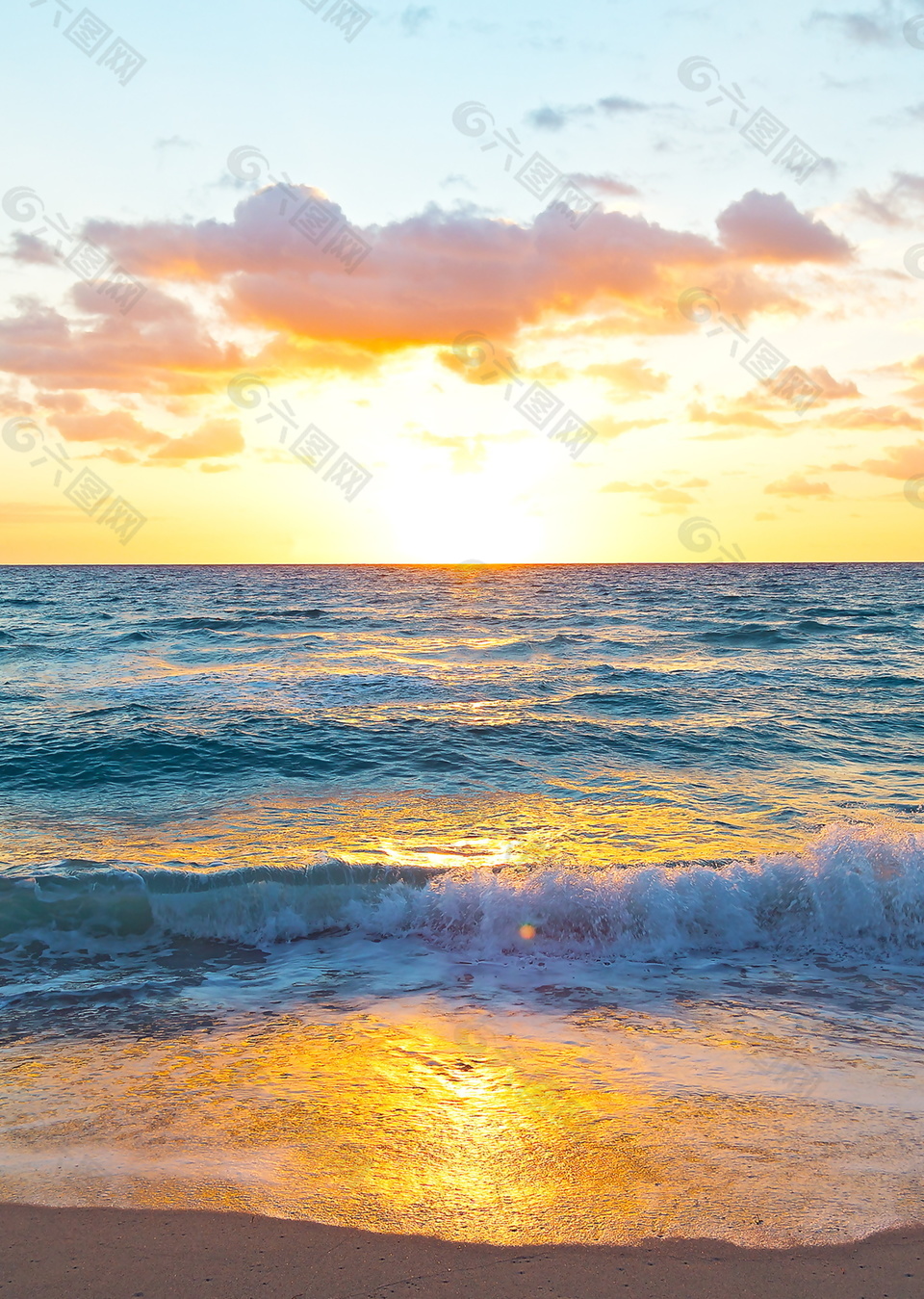 炫彩夕阳下的大海背景素材