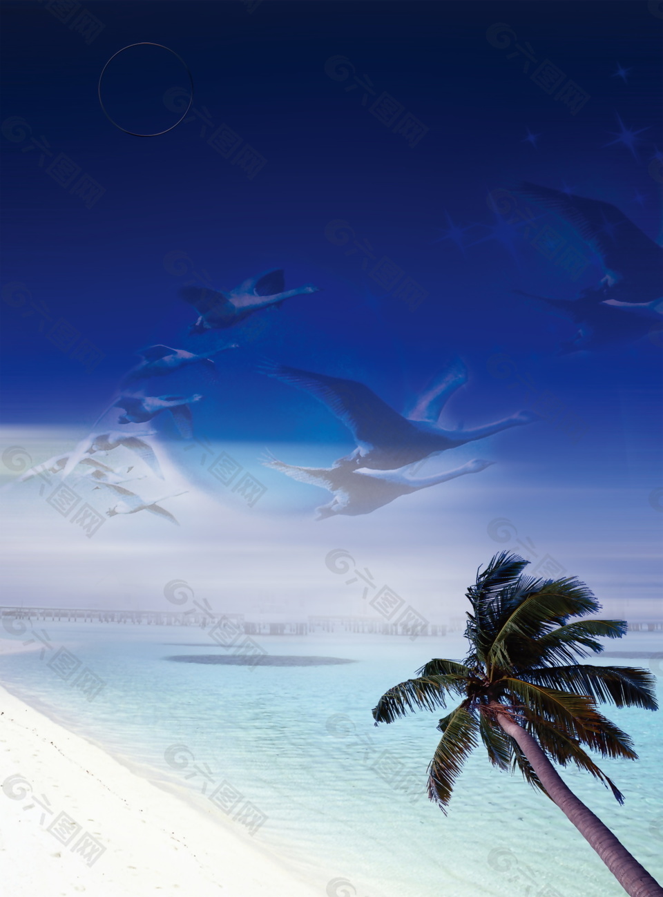 清新海滩椰树海报背景设计