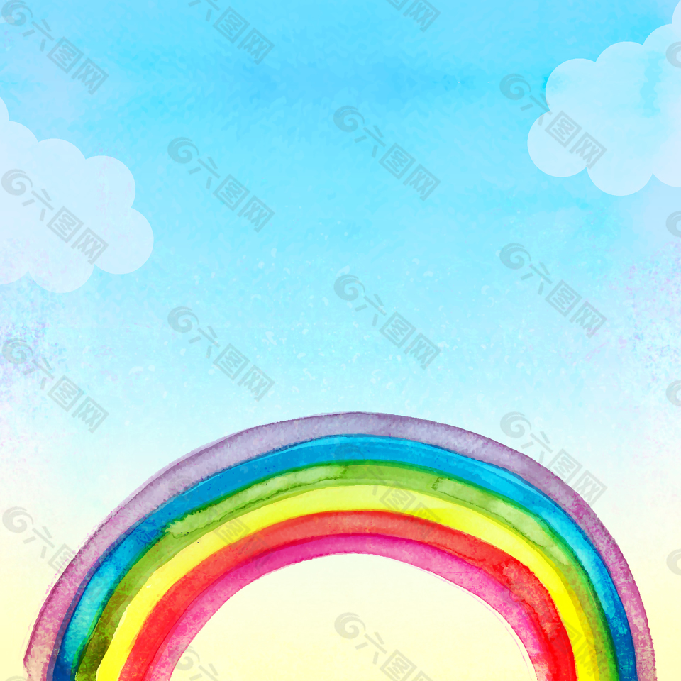 手绘蓝天彩虹背景