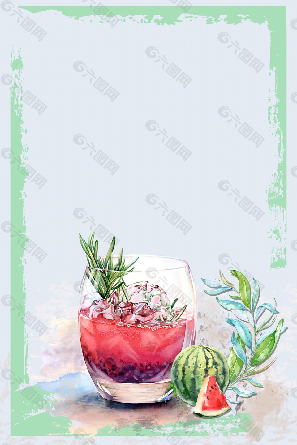 彩绘夏季西瓜饮料边框海报背景