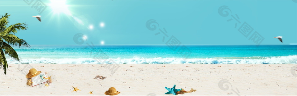 清新夏季海滩海报背景banner