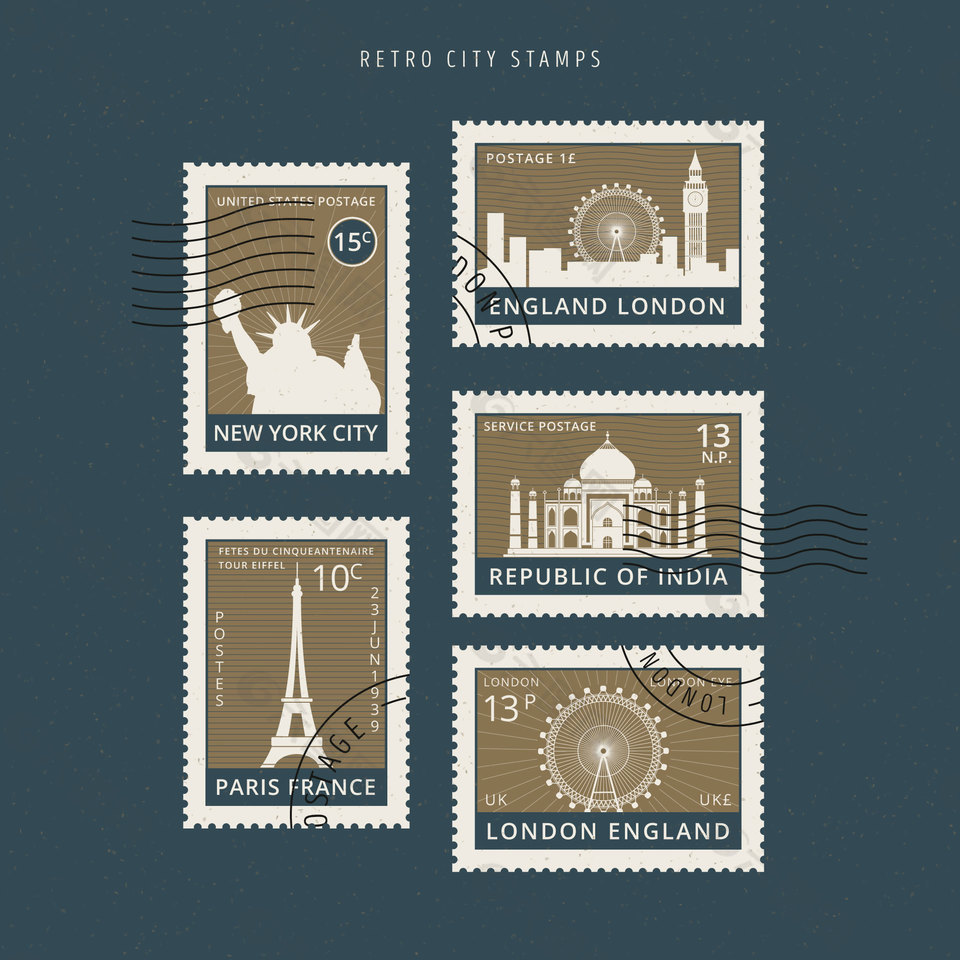 5款世界标志性建筑邮票图案