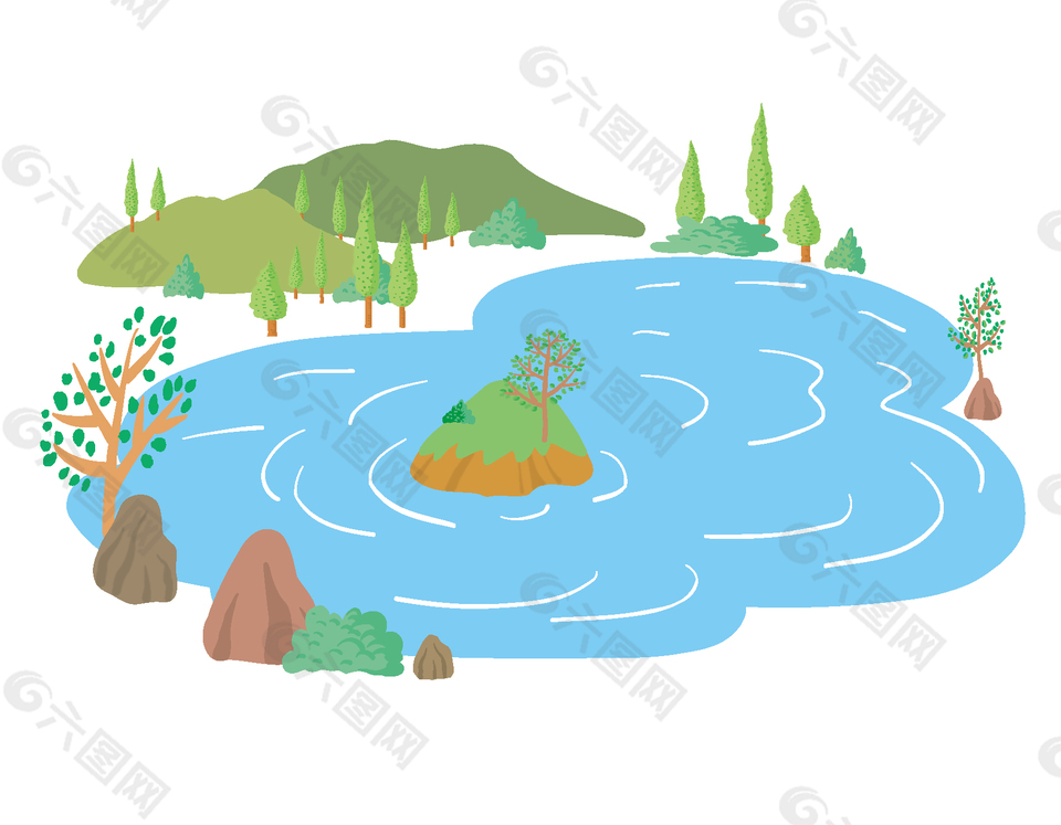 山川湖海卡通图片
